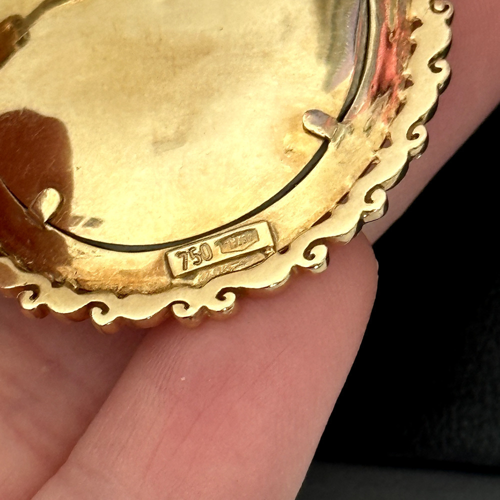 18K 750 Yellow Gold Antique Portrait Floral Scroll Framed Woman Pin Pendant - Picture 12 of 16